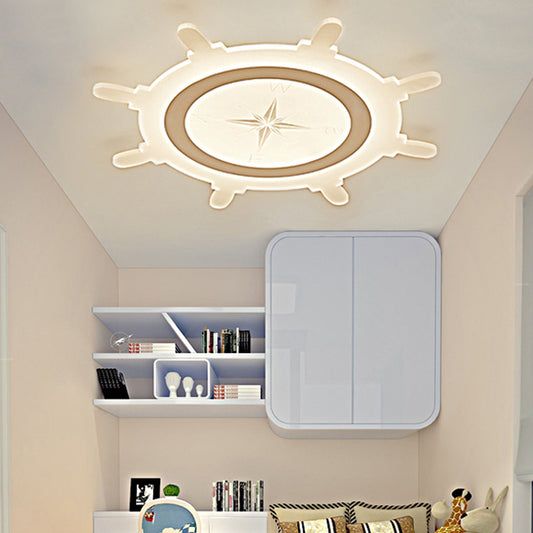 Rudder Acrylic Shade Flush Ceiling Light Modern Style LED White Ceiling Lamp for Child Bedroom White Clearhalo 'Ceiling Lights' 'Close To Ceiling Lights' 'Close to ceiling' 'Flush mount' Lighting' 217992