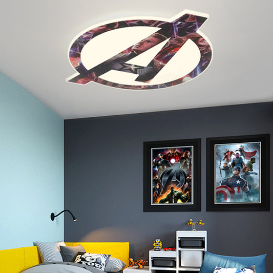 Cartoon Stylish Round Flush Mount Lamp Acrylic LED Bedroom White Flushmount Ceiling Fixture with A-Shaped Pattern White Clearhalo 'Ceiling Lights' 'Close To Ceiling Lights' 'Close to ceiling' 'Flush mount' Lighting' 217998