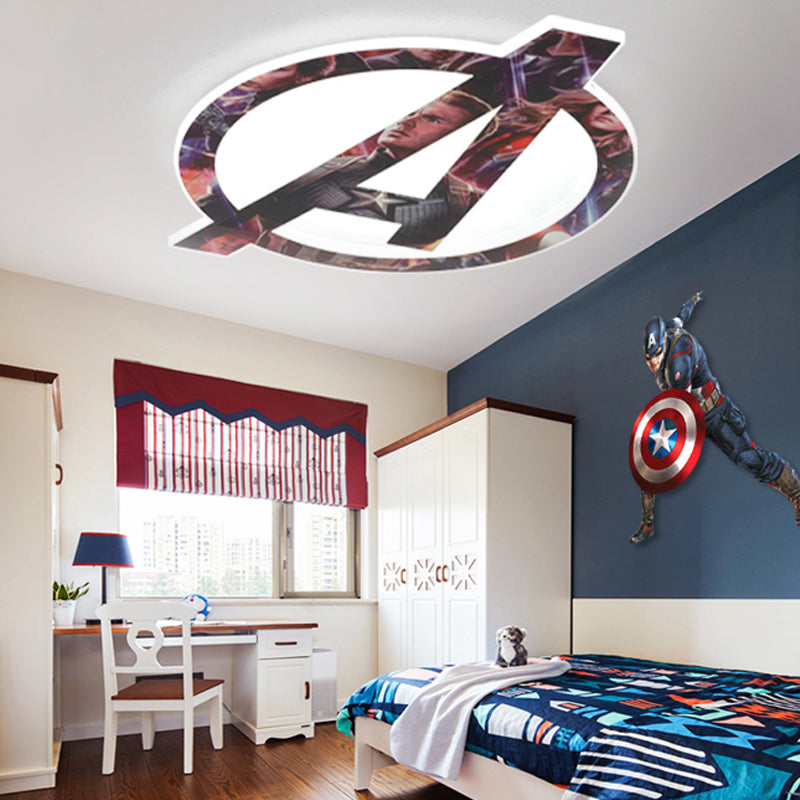 Cartoon Stylish Round Flush Mount Lamp Acrylic LED Bedroom White Flushmount Ceiling Fixture with A-Shaped Pattern Clearhalo 'Ceiling Lights' 'Close To Ceiling Lights' 'Close to ceiling' 'Flush mount' Lighting' 217999