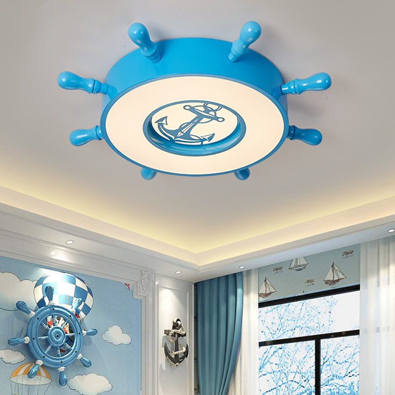 LED Bedroom Flush Mount Fixture Cartoon Stylish Blue Ceiling Lighting with Rudder Acrylic Shade Blue Clearhalo 'Ceiling Lights' 'Close To Ceiling Lights' 'Close to ceiling' 'Flush mount' Lighting' 218008