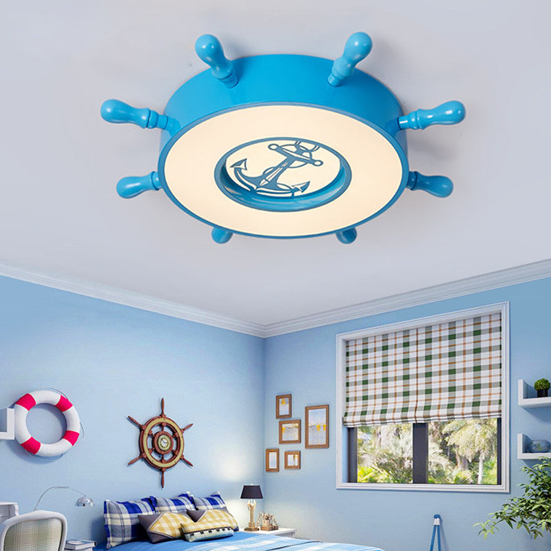 LED Bedroom Flush Mount Fixture Cartoon Stylish Blue Ceiling Lighting with Rudder Acrylic Shade Clearhalo 'Ceiling Lights' 'Close To Ceiling Lights' 'Close to ceiling' 'Flush mount' Lighting' 218009