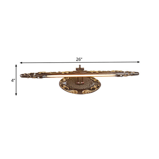 Brown Elongated Vanity Light Fixture Classic Metal LED Bathroom Sconce Lamp in White/Warm Light, 19.5"/23.5"/26" Wide Clearhalo 'Vanity Lights' 'Wall Lights' Lighting' 218043