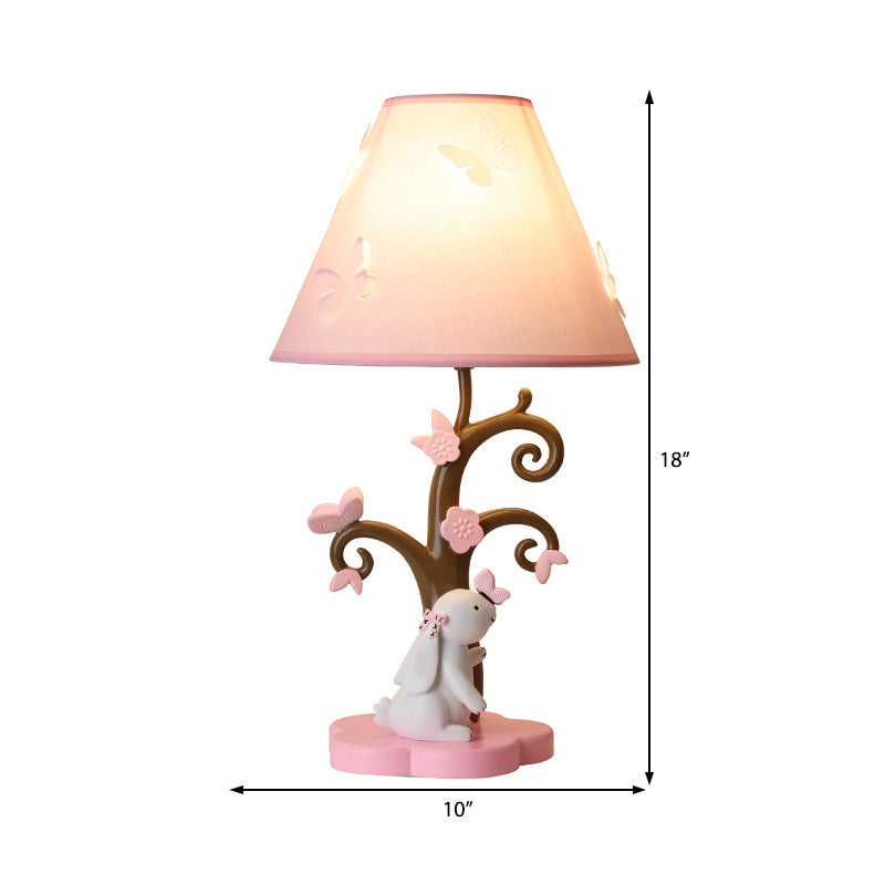 Pink Conical Shade Table Lighting Cartoon Style 1 Head Fabric and Resin Table Lamp with Rabbit Base Clearhalo 'Lamps' 'Table Lamps' Lighting' 218097