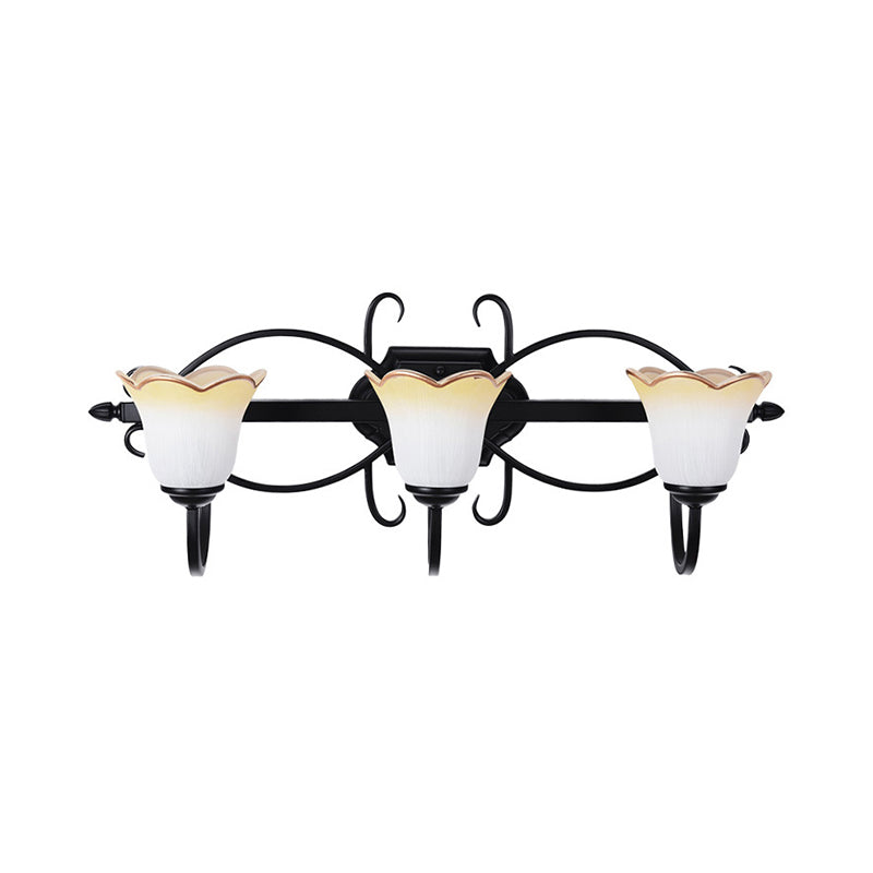 3 Lights Vanity Sconce Classic Flared White Glass Wall Mounted Light in Black for Bathroom Clearhalo 'Vanity Lights' 'Wall Lights' Lighting' 218123