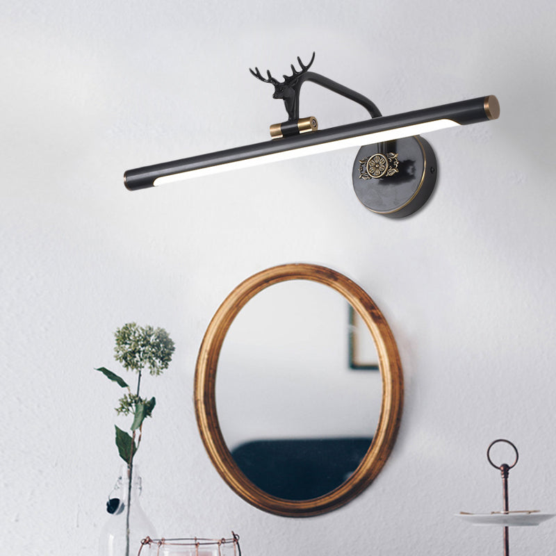 LED Metal Wall Vanity Light Simplicity Black/Antique Brass Linear Bathroom Wall Lighting Ideas with Deer Design, 14"/18"/23" W Clearhalo 'Vanity Lights' 'Wall Lights' Lighting' 2181610