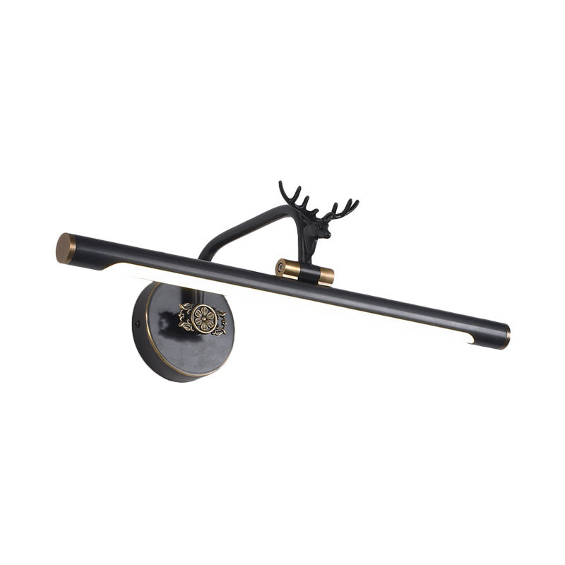 LED Metal Wall Vanity Light Simplicity Black/Antique Brass Linear Bathroom Wall Lighting Ideas with Deer Design, 14"/18"/23" W Black 14" Clearhalo 'Vanity Lights' 'Wall Lights' Lighting' 2181611