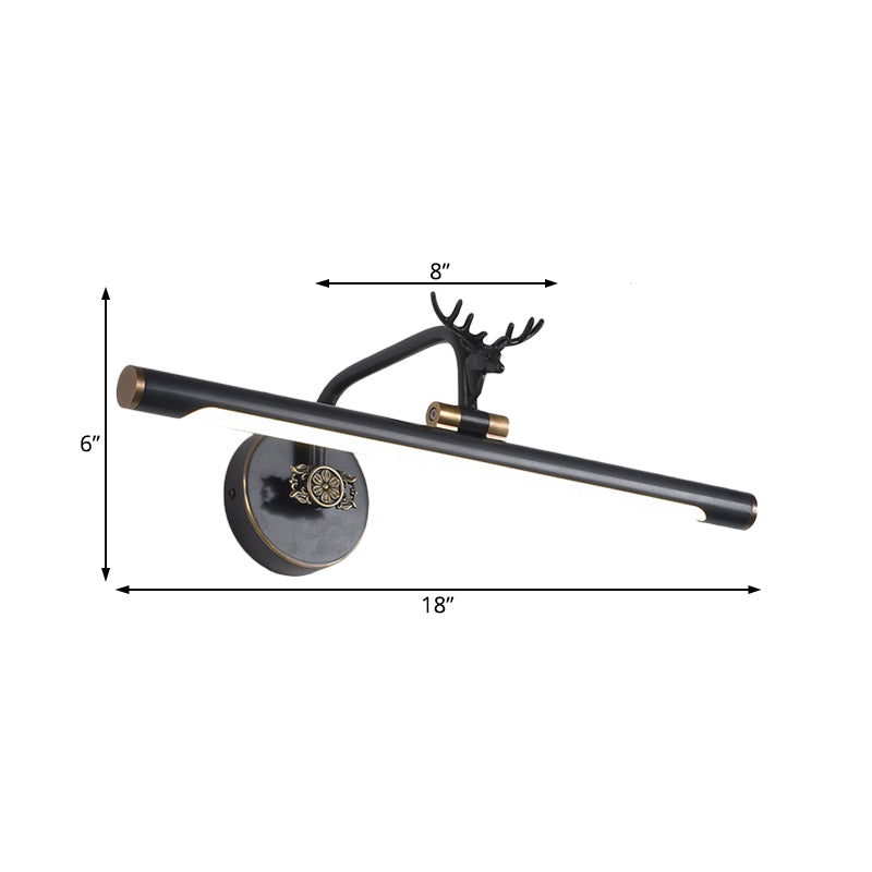 LED Metal Wall Vanity Light Simplicity Black/Antique Brass Linear Bathroom Wall Lighting Ideas with Deer Design, 14"/18"/23" W Clearhalo 'Vanity Lights' 'Wall Lights' Lighting' 2181613