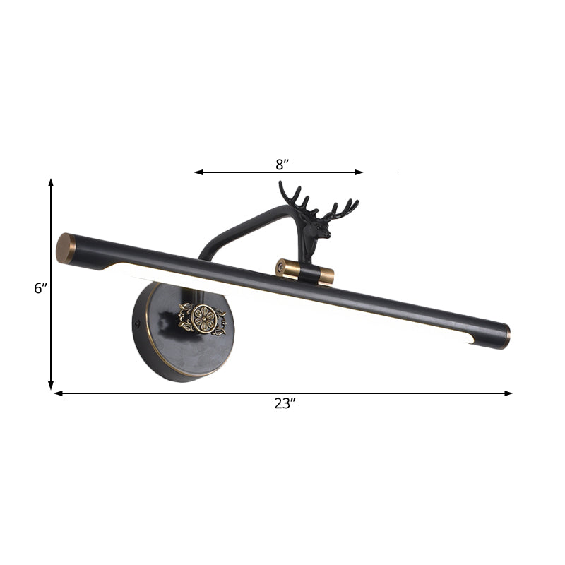 LED Metal Wall Vanity Light Simplicity Black/Antique Brass Linear Bathroom Wall Lighting Ideas with Deer Design, 14"/18"/23" W Clearhalo 'Vanity Lights' 'Wall Lights' Lighting' 2181614