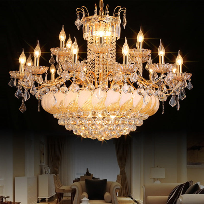 Cascading Living Room Chandelier Lamp Crystal Ball 14/20 Heads Contemporary Ceiling Pendant Light, 23.5"/31.5" W Clearhalo 'Ceiling Lights' 'Chandeliers' Lighting' options 2181657