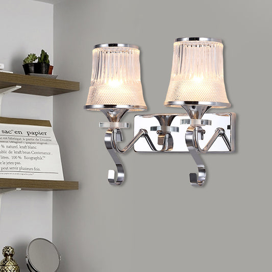 Vintage Style Bell Sconce Light Fixture Clear Glass 2 Lights Bedroom Gold Finish Wall Lamp with Crystal Accent Clearhalo 'Modern wall lights' 'Modern' 'Wall Lamps & Sconces' 'Wall Lights' Lighting' 2181677