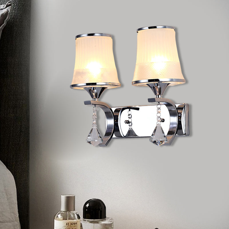 Vintage Style Bell Sconce Light Fixture Clear Glass 2 Lights Bedroom Gold Finish Wall Lamp with Crystal Accent Clearhalo 'Modern wall lights' 'Modern' 'Wall Lamps & Sconces' 'Wall Lights' Lighting' 2181682