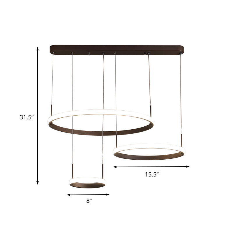 Brown Circle Chandelier Light Minimalist Acrylic 2/3/5 Heads Hanging Ceiling Light in White/Warm/Natural Light Clearhalo 'Ceiling Lights' 'Chandeliers' 'Modern Chandeliers' 'Modern' Lighting' 218171