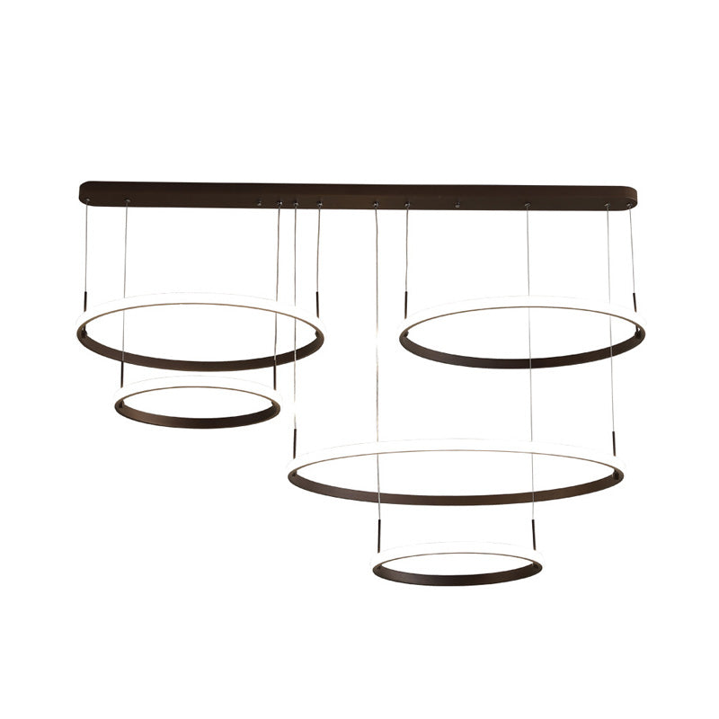 Brown Circle Chandelier Light Minimalist Acrylic 2/3/5 Heads Hanging Ceiling Light in White/Warm/Natural Light Clearhalo 'Ceiling Lights' 'Chandeliers' 'Modern Chandeliers' 'Modern' Lighting' 218174