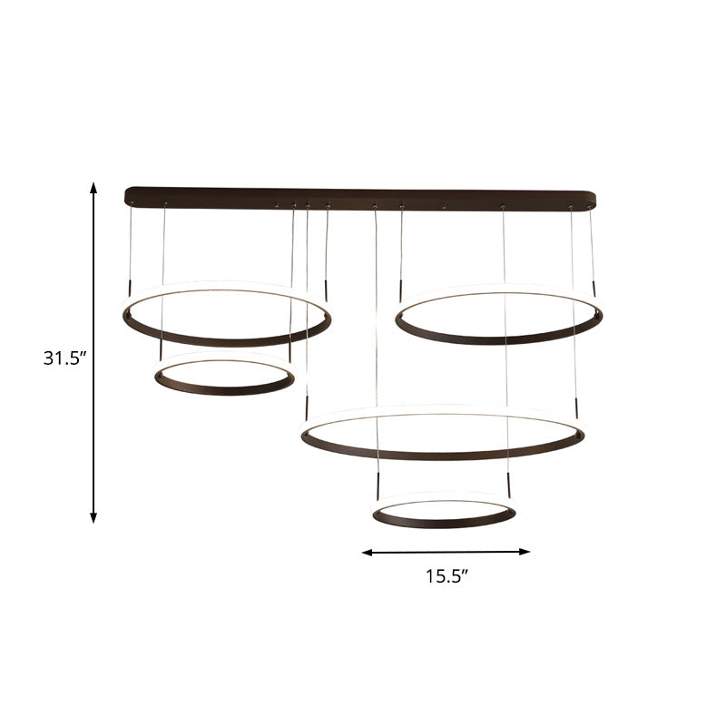 Brown Circle Chandelier Light Minimalist Acrylic 2/3/5 Heads Hanging Ceiling Light in White/Warm/Natural Light Clearhalo 'Ceiling Lights' 'Chandeliers' 'Modern Chandeliers' 'Modern' Lighting' 218175