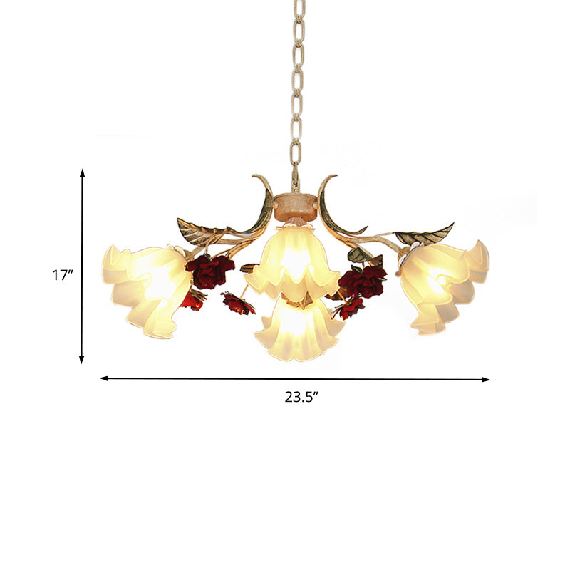 Sputnik Frosted Glass Chandelier Light Korean Flower 4/6/9-Head Living Room Drop Lamp in Beige Clearhalo 'Ceiling Lights' 'Chandeliers' Lighting' options 2181757