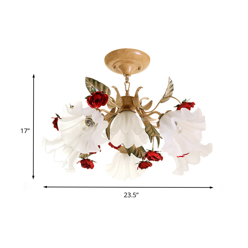 Sputnik Frosted Glass Chandelier Light Korean Flower 4/6/9-Head Living Room Drop Lamp in Beige Clearhalo 'Ceiling Lights' 'Chandeliers' Lighting' options 2181761