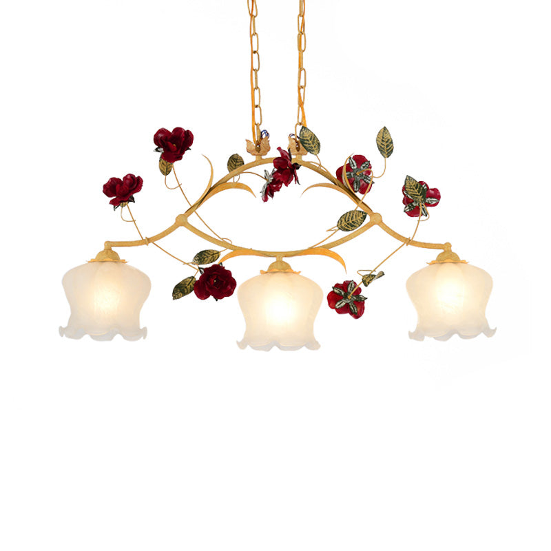 Ginger Floral Drop Pendant Korean Garden Frosted Glass 2/3 Bulbs Dining Room Chandelier Lighting Clearhalo 'Ceiling Lights' 'Chandeliers' Lighting' options 2181768