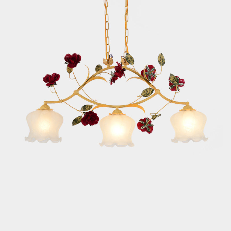 Ginger Floral Drop Pendant Korean Garden Frosted Glass 2/3 Bulbs Dining Room Chandelier Lighting Clearhalo 'Ceiling Lights' 'Chandeliers' Lighting' options 2181769