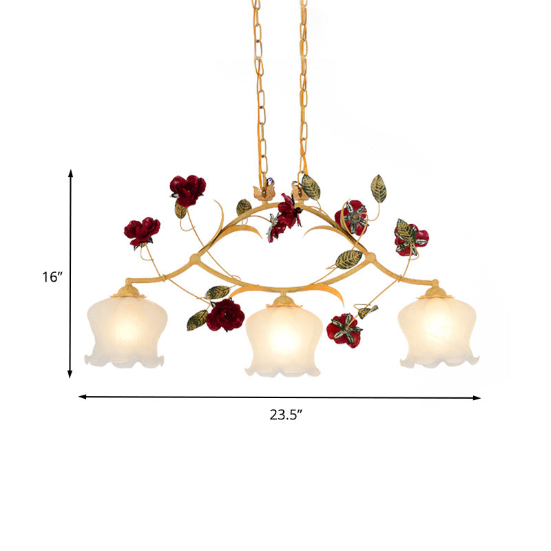 Ginger Floral Drop Pendant Korean Garden Frosted Glass 2/3 Bulbs Dining Room Chandelier Lighting Clearhalo 'Ceiling Lights' 'Chandeliers' Lighting' options 2181770