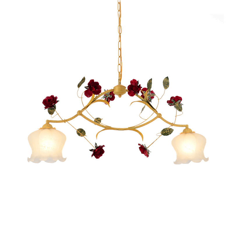 Ginger Floral Drop Pendant Korean Garden Frosted Glass 2/3 Bulbs Dining Room Chandelier Lighting Clearhalo 'Ceiling Lights' 'Chandeliers' Lighting' options 2181773