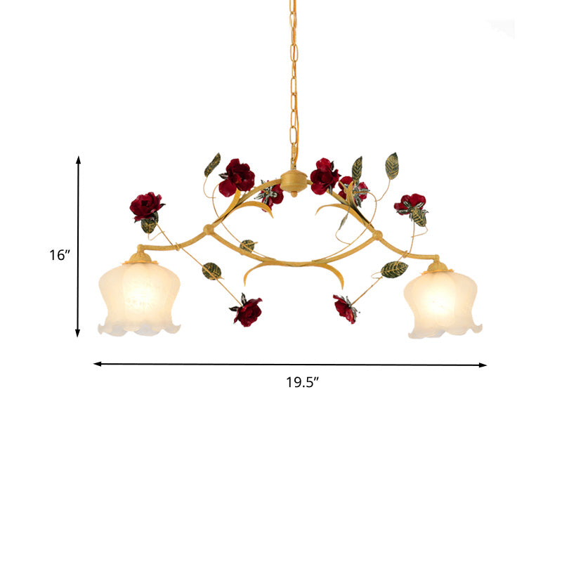 Ginger Floral Drop Pendant Korean Garden Frosted Glass 2/3 Bulbs Dining Room Chandelier Lighting Clearhalo 'Ceiling Lights' 'Chandeliers' Lighting' options 2181774