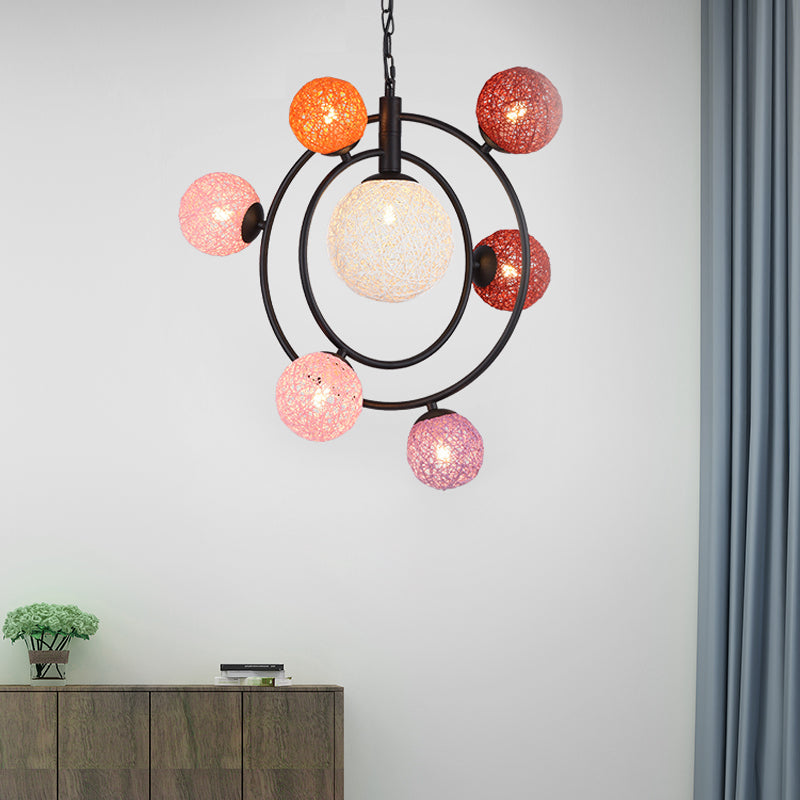 Orbit Closed Glass Pendant Chandelier 4/7-Light Ceiling Light Fixture with Black/White Hanging Ring Black Clearhalo 'Ceiling Lights' 'Chandeliers' 'Modern Chandeliers' 'Modern' Lighting' 218178_f3993fbf-ddef-4999-b5ba-e0a499cd335e