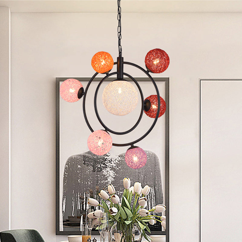 Orbit Closed Glass Pendant Chandelier 4/7-Light Ceiling Light Fixture with Black/White Hanging Ring Clearhalo 'Ceiling Lights' 'Chandeliers' 'Modern Chandeliers' 'Modern' Lighting' 218179