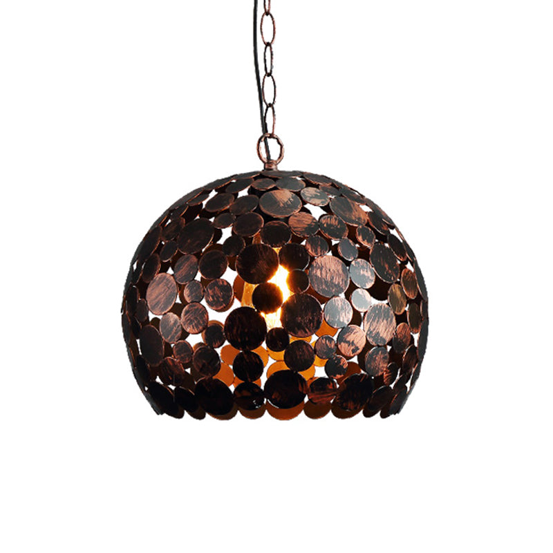 Metal Rust Finish Hanging Pendant Light Spherical 1 Light Industrial Hanging Lamp Kit for Dining Room Clearhalo 'Art Deco Pendants' 'Cast Iron' 'Ceiling Lights' 'Ceramic' 'Crystal' 'Industrial Pendants' 'Industrial' 'Metal' 'Middle Century Pendants' 'Pendant Lights' 'Pendants' 'Tiffany' Lighting' 2181792