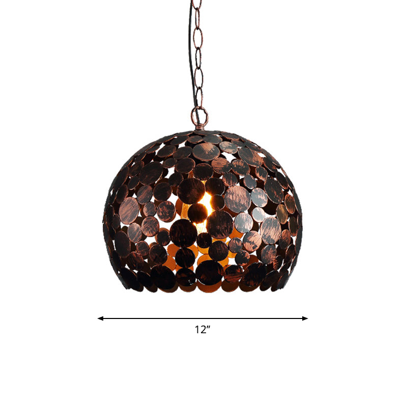 Metal Rust Finish Hanging Pendant Light Spherical 1 Light Industrial Hanging Lamp Kit for Dining Room Clearhalo 'Art Deco Pendants' 'Cast Iron' 'Ceiling Lights' 'Ceramic' 'Crystal' 'Industrial Pendants' 'Industrial' 'Metal' 'Middle Century Pendants' 'Pendant Lights' 'Pendants' 'Tiffany' Lighting' 2181793