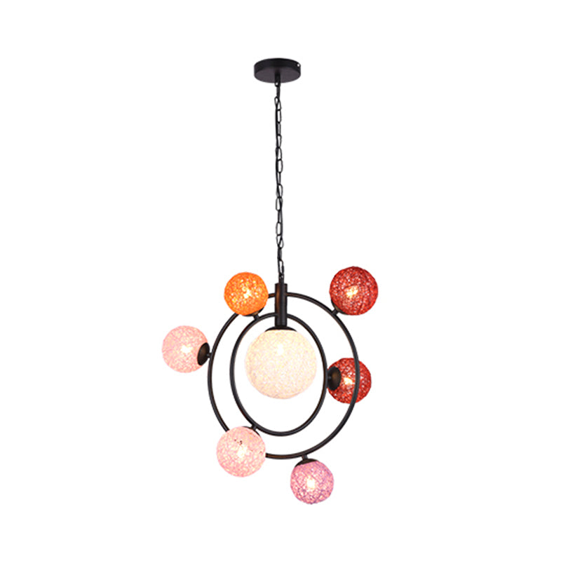 Orbit Closed Glass Pendant Chandelier 4/7-Light Ceiling Light Fixture with Black/White Hanging Ring Clearhalo 'Ceiling Lights' 'Chandeliers' 'Modern Chandeliers' 'Modern' Lighting' 218180