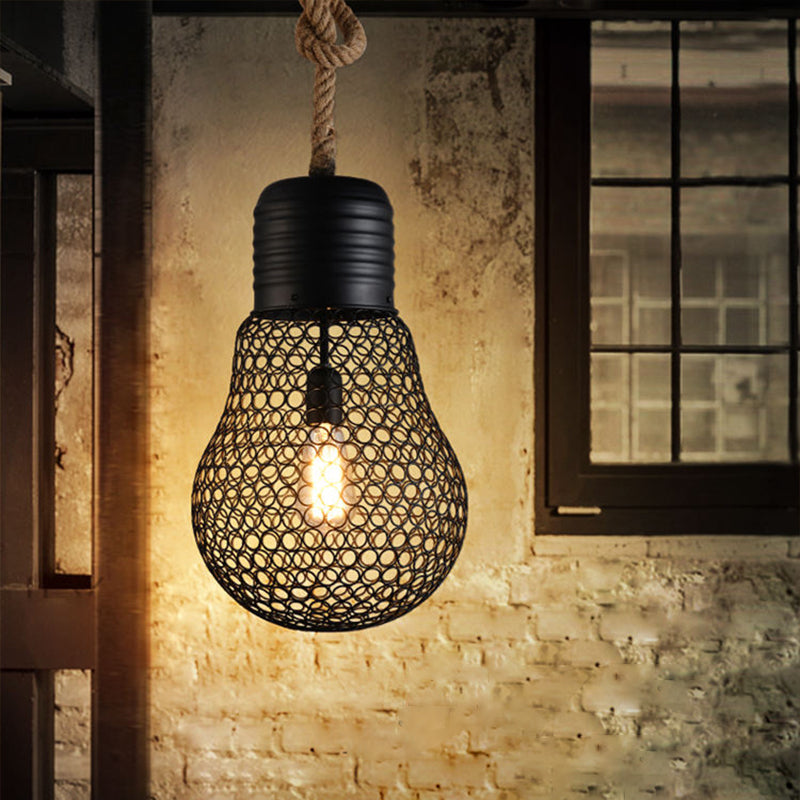 6"/11" Wide Metal Mesh Bulb Cage Ceiling Light Loft Style 1 Head Restaurant Suspension Pendant in Black Clearhalo 'Art Deco Pendants' 'Black' 'Cast Iron' 'Ceiling Lights' 'Ceramic' 'Crystal' 'Industrial Pendants' 'Industrial' 'Metal' 'Middle Century Pendants' 'Pendant Lights' 'Pendants' 'Rustic Pendants' 'Tiffany' Lighting' 2181805