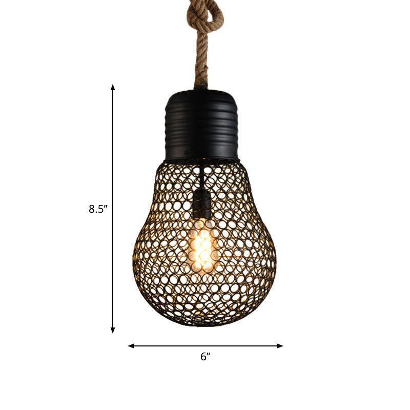 6"/11" Wide Metal Mesh Bulb Cage Ceiling Light Loft Style 1 Head Restaurant Suspension Pendant in Black Clearhalo 'Art Deco Pendants' 'Black' 'Cast Iron' 'Ceiling Lights' 'Ceramic' 'Crystal' 'Industrial Pendants' 'Industrial' 'Metal' 'Middle Century Pendants' 'Pendant Lights' 'Pendants' 'Rustic Pendants' 'Tiffany' Lighting' 2181808