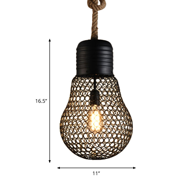 6"/11" Wide Metal Mesh Bulb Cage Ceiling Light Loft Style 1 Head Restaurant Suspension Pendant in Black Clearhalo 'Art Deco Pendants' 'Black' 'Cast Iron' 'Ceiling Lights' 'Ceramic' 'Crystal' 'Industrial Pendants' 'Industrial' 'Metal' 'Middle Century Pendants' 'Pendant Lights' 'Pendants' 'Rustic Pendants' 'Tiffany' Lighting' 2181809