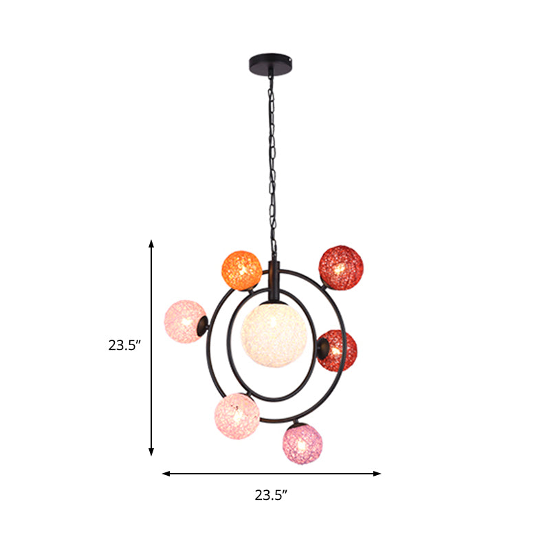 Orbit Closed Glass Pendant Chandelier 4/7-Light Ceiling Light Fixture with Black/White Hanging Ring Clearhalo 'Ceiling Lights' 'Chandeliers' 'Modern Chandeliers' 'Modern' Lighting' 218181