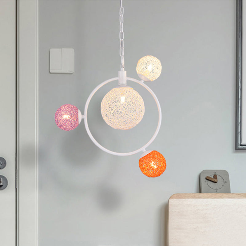 Orbit Closed Glass Pendant Chandelier 4/7-Light Ceiling Light Fixture with Black/White Hanging Ring Clearhalo 'Ceiling Lights' 'Chandeliers' 'Modern Chandeliers' 'Modern' Lighting' 218182