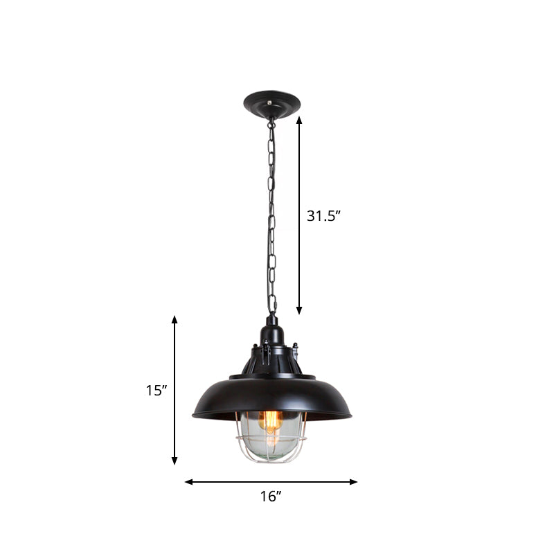 1 Head Metal Pendant Lighting Factory Black Domed Living Room Hanging Ceiling Light with Clear Glass Shade Clearhalo 'Art Deco Pendants' 'Black' 'Cast Iron' 'Ceiling Lights' 'Ceramic' 'Crystal' 'Industrial Pendants' 'Industrial' 'Metal' 'Middle Century Pendants' 'Pendant Lights' 'Pendants' 'Rustic Pendants' 'Tiffany' Lighting' 2181914