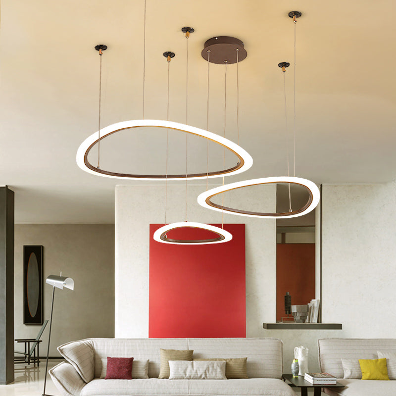 Tiered Ceiling Chandelier Simple Acrylic 3/4 Heads Brown Pendant Light Fixture in White/Warm/Natural Light 3 Brown White Clearhalo 'Ceiling Lights' 'Chandeliers' 'Modern Chandeliers' 'Modern' Lighting' 218192