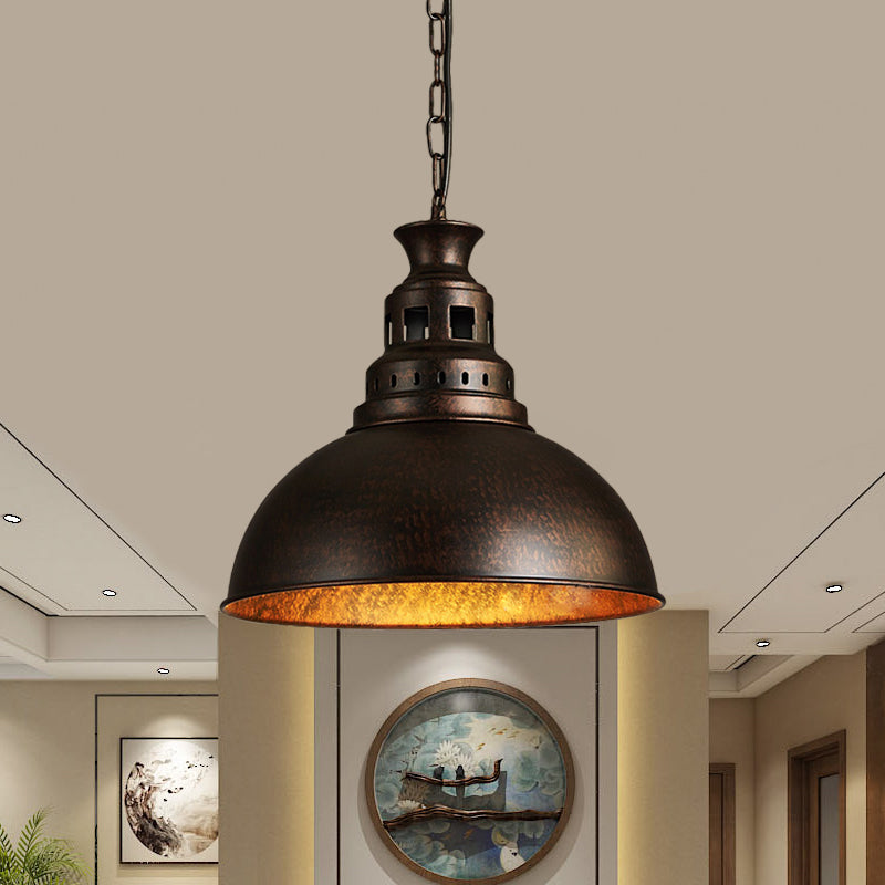 Black/Brass 1-Light Hanging Light Fixture Loft Style Metallic Dome Shade Ceiling Pendant for Dining Room Clearhalo 'Art Deco Pendants' 'Black' 'Cast Iron' 'Ceiling Lights' 'Ceramic' 'Crystal' 'Industrial Pendants' 'Industrial' 'Metal' 'Middle Century Pendants' 'Pendant Lights' 'Pendants' 'Rustic Pendants' 'Tiffany' Lighting' 2181934