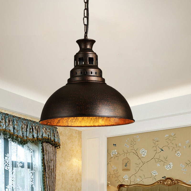 Black/Brass 1-Light Hanging Light Fixture Loft Style Metallic Dome Shade Ceiling Pendant for Dining Room Clearhalo 'Art Deco Pendants' 'Black' 'Cast Iron' 'Ceiling Lights' 'Ceramic' 'Crystal' 'Industrial Pendants' 'Industrial' 'Metal' 'Middle Century Pendants' 'Pendant Lights' 'Pendants' 'Rustic Pendants' 'Tiffany' Lighting' 2181935