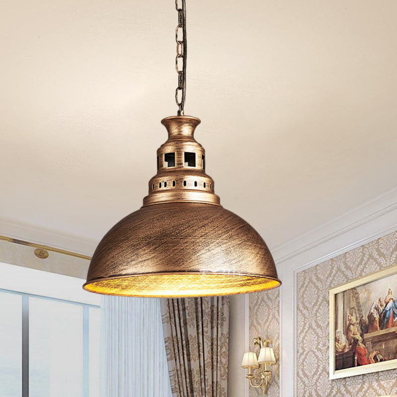 Black/Brass 1-Light Hanging Light Fixture Loft Style Metallic Dome Shade Ceiling Pendant for Dining Room Clearhalo 'Art Deco Pendants' 'Black' 'Cast Iron' 'Ceiling Lights' 'Ceramic' 'Crystal' 'Industrial Pendants' 'Industrial' 'Metal' 'Middle Century Pendants' 'Pendant Lights' 'Pendants' 'Rustic Pendants' 'Tiffany' Lighting' 2181938