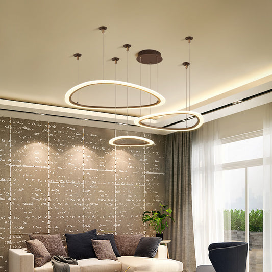 Tiered Ceiling Chandelier Simple Acrylic 3/4 Heads Brown Pendant Light Fixture in White/Warm/Natural Light 3 Brown Clearhalo 'Ceiling Lights' 'Chandeliers' 'Modern Chandeliers' 'Modern' Lighting' 218193