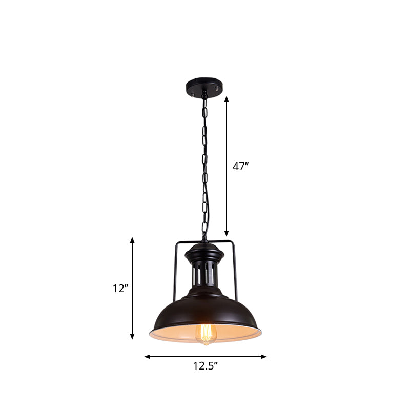 Iron Black Ceiling Pendant Bowl Shade 1-Head Industrial Style Hanging Lighting for Dining Room, 12.5"/16.5" Wide Clearhalo 'Art Deco Pendants' 'Black' 'Cast Iron' 'Ceiling Lights' 'Ceramic' 'Crystal' 'Industrial Pendants' 'Industrial' 'Metal' 'Middle Century Pendants' 'Pendant Lights' 'Pendants' 'Rustic Pendants' 'Tiffany' Lighting' 2181953