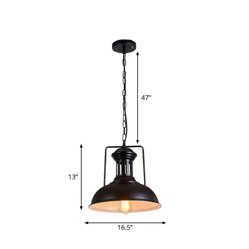 Iron Black Ceiling Pendant Bowl Shade 1-Head Industrial Style Hanging Lighting for Dining Room, 12.5"/16.5" Wide Clearhalo 'Art Deco Pendants' 'Black' 'Cast Iron' 'Ceiling Lights' 'Ceramic' 'Crystal' 'Industrial Pendants' 'Industrial' 'Metal' 'Middle Century Pendants' 'Pendant Lights' 'Pendants' 'Rustic Pendants' 'Tiffany' Lighting' 2181954