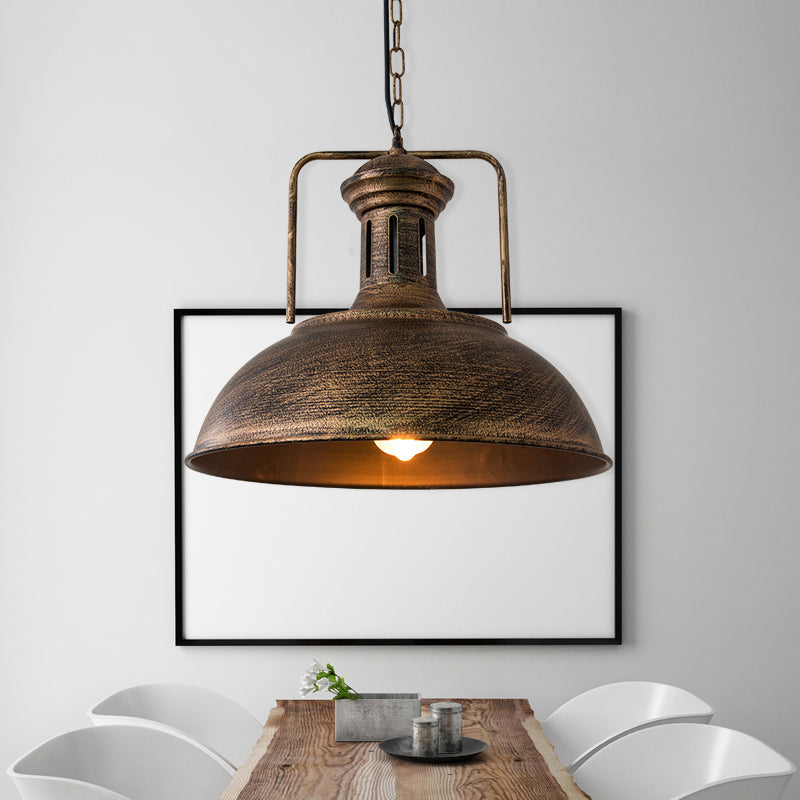 12.5"/16.5" W Metal Bowl Ceiling Lamp Factory Style 1 Bulb Restaurant Hanging Pendant Light in Rust/Bronze Bronze Clearhalo 'Art Deco Pendants' 'Cast Iron' 'Ceiling Lights' 'Ceramic' 'Crystal' 'Industrial Pendants' 'Industrial' 'Metal' 'Middle Century Pendants' 'Pendant Lights' 'Pendants' 'Tiffany' Lighting' 2181955