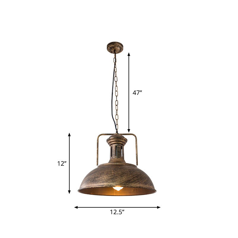 12.5"/16.5" W Metal Bowl Ceiling Lamp Factory Style 1 Bulb Restaurant Hanging Pendant Light in Rust/Bronze Clearhalo 'Art Deco Pendants' 'Cast Iron' 'Ceiling Lights' 'Ceramic' 'Crystal' 'Industrial Pendants' 'Industrial' 'Metal' 'Middle Century Pendants' 'Pendant Lights' 'Pendants' 'Tiffany' Lighting' 2181959