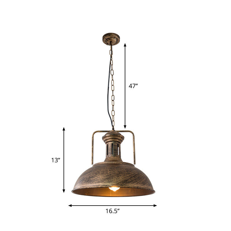 12.5"/16.5" W Metal Bowl Ceiling Lamp Factory Style 1 Bulb Restaurant Hanging Pendant Light in Rust/Bronze Clearhalo 'Art Deco Pendants' 'Cast Iron' 'Ceiling Lights' 'Ceramic' 'Crystal' 'Industrial Pendants' 'Industrial' 'Metal' 'Middle Century Pendants' 'Pendant Lights' 'Pendants' 'Tiffany' Lighting' 2181960