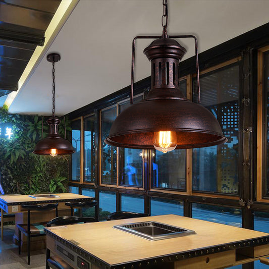 12.5"/16.5" W Metal Bowl Ceiling Lamp Factory Style 1 Bulb Restaurant Hanging Pendant Light in Rust/Bronze Rust Clearhalo 'Art Deco Pendants' 'Cast Iron' 'Ceiling Lights' 'Ceramic' 'Crystal' 'Industrial Pendants' 'Industrial' 'Metal' 'Middle Century Pendants' 'Pendant Lights' 'Pendants' 'Tiffany' Lighting' 2181961