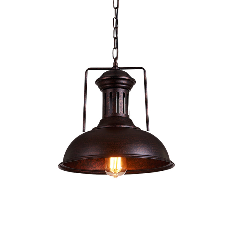 12.5"/16.5" W Metal Bowl Ceiling Lamp Factory Style 1 Bulb Restaurant Hanging Pendant Light in Rust/Bronze Clearhalo 'Art Deco Pendants' 'Cast Iron' 'Ceiling Lights' 'Ceramic' 'Crystal' 'Industrial Pendants' 'Industrial' 'Metal' 'Middle Century Pendants' 'Pendant Lights' 'Pendants' 'Tiffany' Lighting' 2181962
