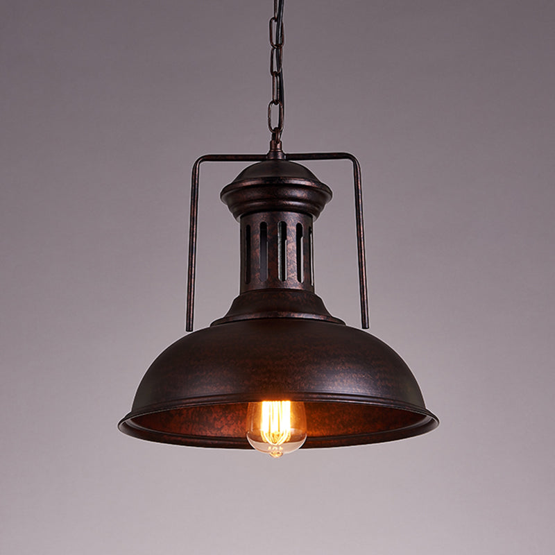 12.5"/16.5" W Metal Bowl Ceiling Lamp Factory Style 1 Bulb Restaurant Hanging Pendant Light in Rust/Bronze Clearhalo 'Art Deco Pendants' 'Cast Iron' 'Ceiling Lights' 'Ceramic' 'Crystal' 'Industrial Pendants' 'Industrial' 'Metal' 'Middle Century Pendants' 'Pendant Lights' 'Pendants' 'Tiffany' Lighting' 2181963