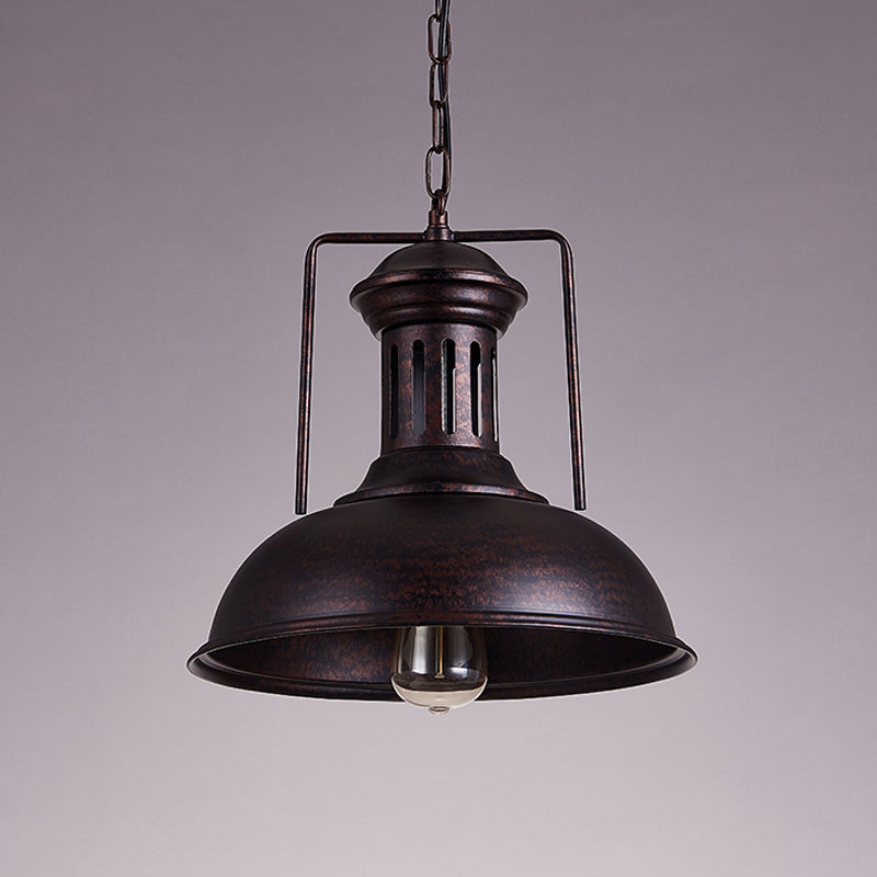 12.5"/16.5" W Metal Bowl Ceiling Lamp Factory Style 1 Bulb Restaurant Hanging Pendant Light in Rust/Bronze Clearhalo 'Art Deco Pendants' 'Cast Iron' 'Ceiling Lights' 'Ceramic' 'Crystal' 'Industrial Pendants' 'Industrial' 'Metal' 'Middle Century Pendants' 'Pendant Lights' 'Pendants' 'Tiffany' Lighting' 2181964
